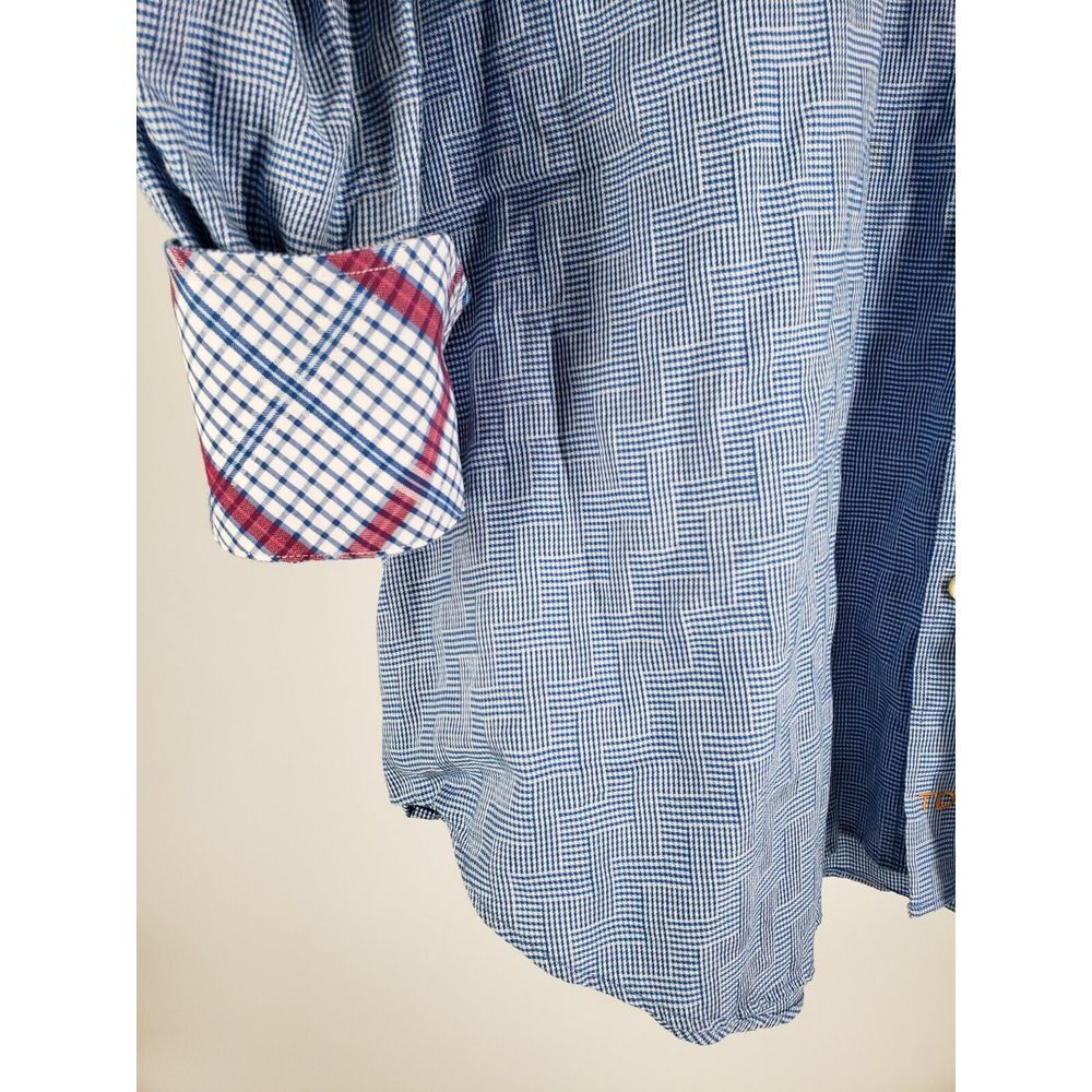 Thomas Dean Sleek Mens Blue‎ Check Plaid Designer Button Front Shirt Size 2X - Picture 3 of 6
